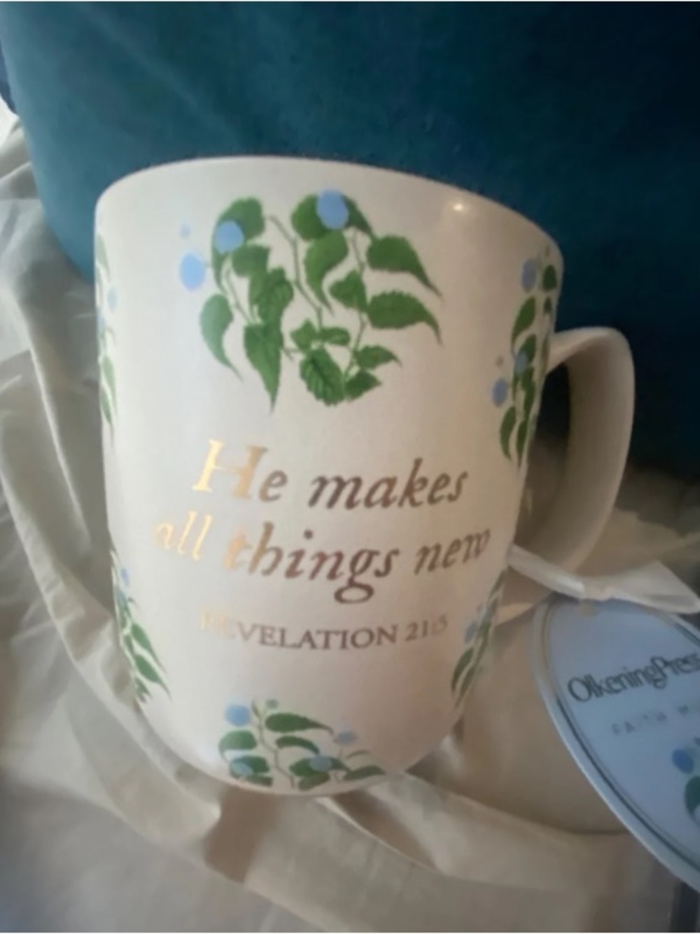 NWT Olkening Press "He Makes All Things New" Plant Floral Coffee and Tea Mug